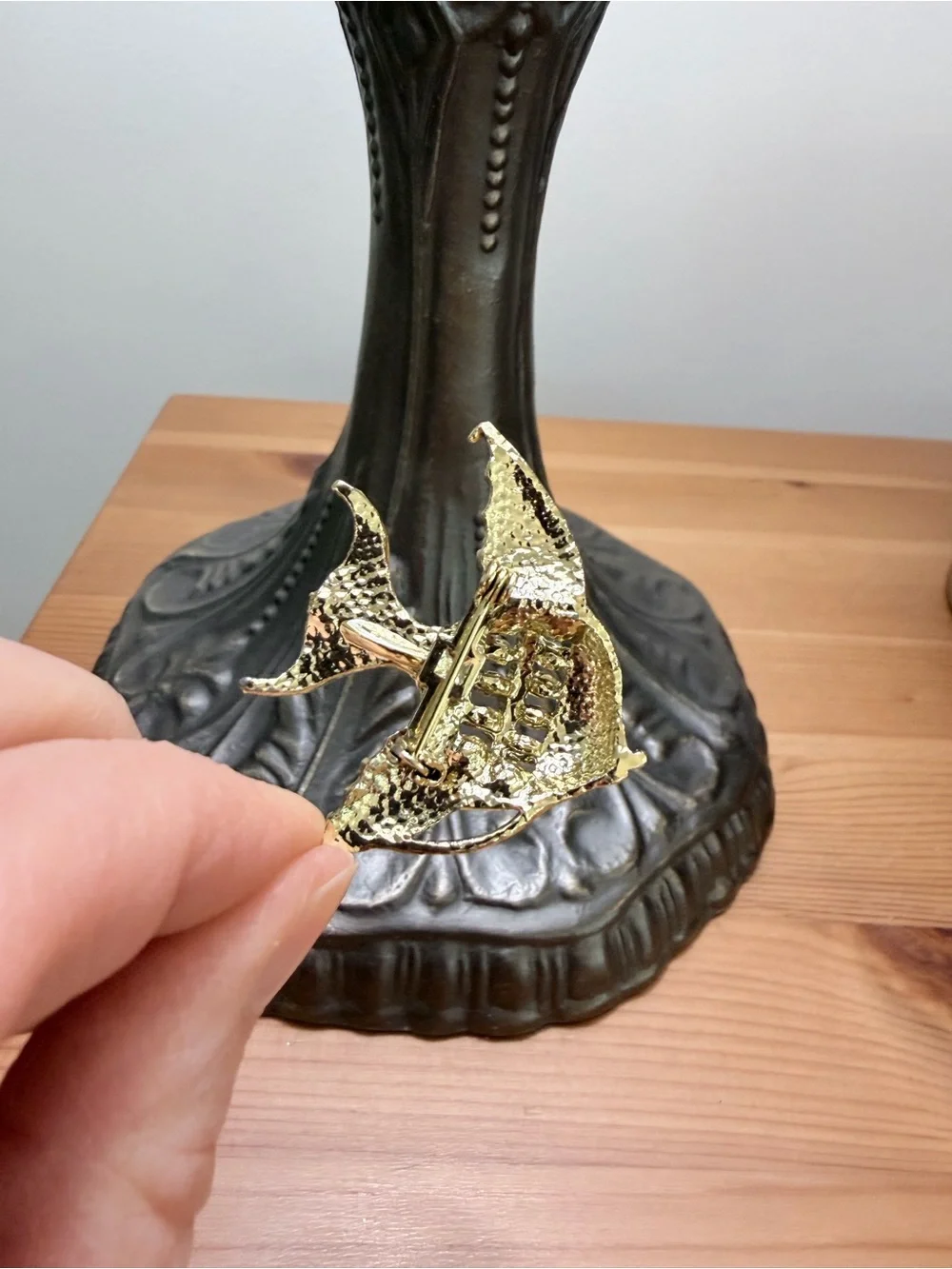 Vintage Gold Fish Pin with Turquoise and Red Accents